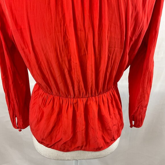 Wilfred Tie Top S Cherry Orange-Red Pucker Pleats Long Sleeve - Picture 10 of 11